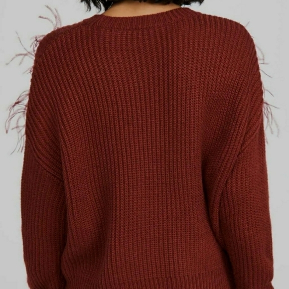 Cinq à Sept Melanie Burgundy Ostrich Feather Wool-Blend Sweater - Picture 3 of 9